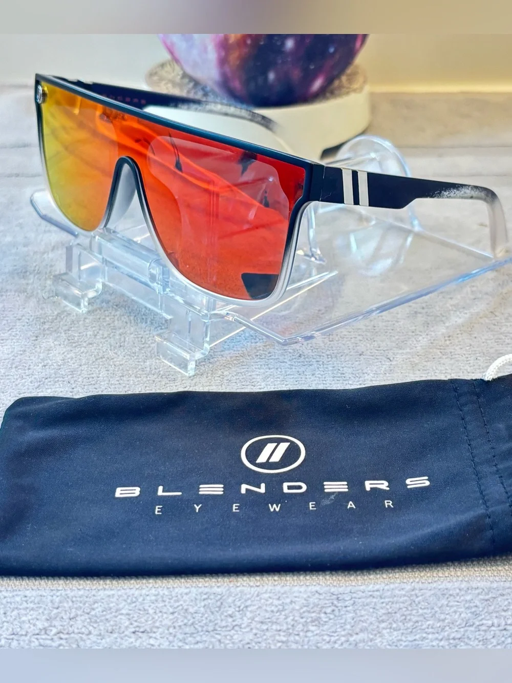 Blenders Red Explosion Polarized Mirrored Shield Sunglasses Blue Frame Red Lens